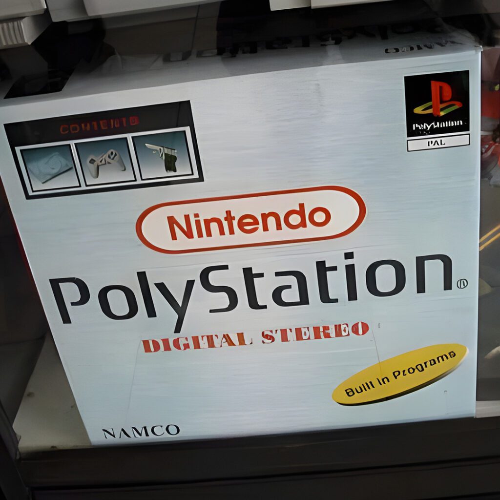 An image showing a 'PolyStation'; a clearly fake PlayStation package,